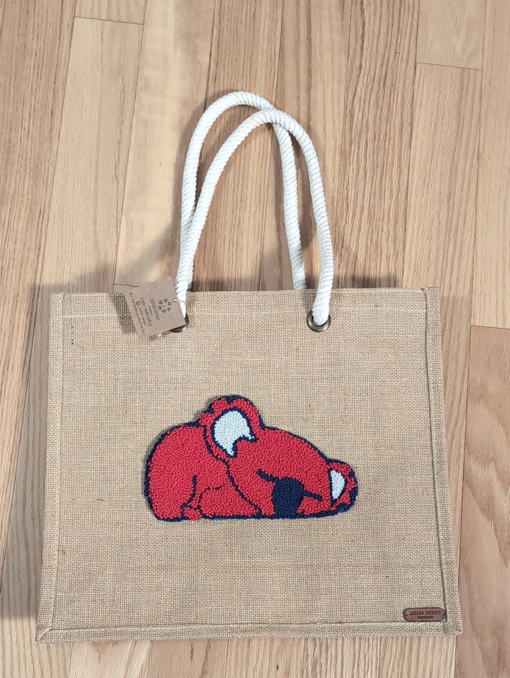 NWT Jastek Designs Punch Embroidery Jute Beach or Tote Bag Sleeping Koala